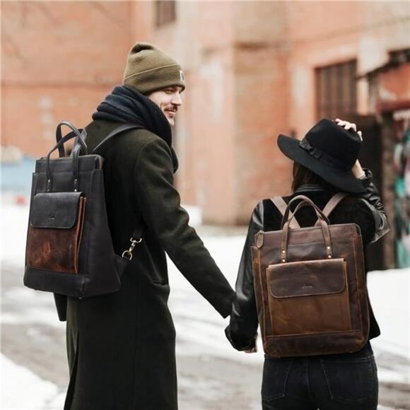 S-ZONE Genuine Leather Backpack Purse for Women Men Vintage Rucksack Handbag main image 6